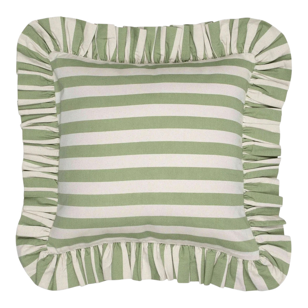 Tangier Stripes Frilly Cushion, Olive