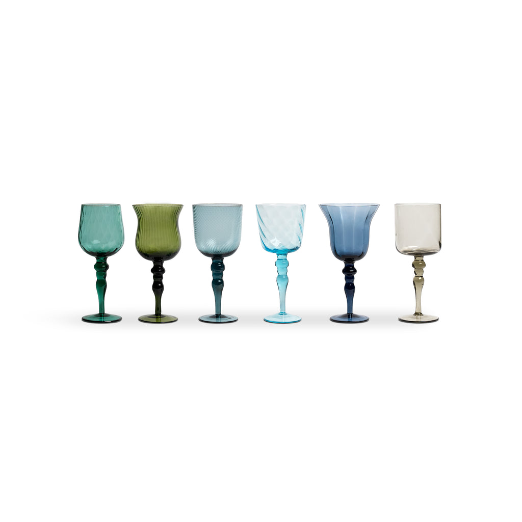 Bitossi Goblets Texture Blue/Green Nuances - Set of 6