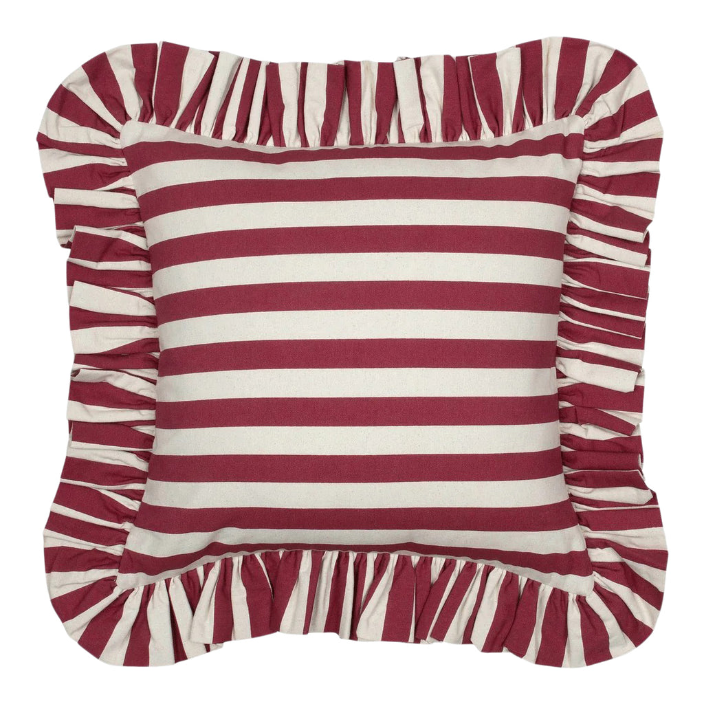 Tangier Stripes Frilly Cushion, Red