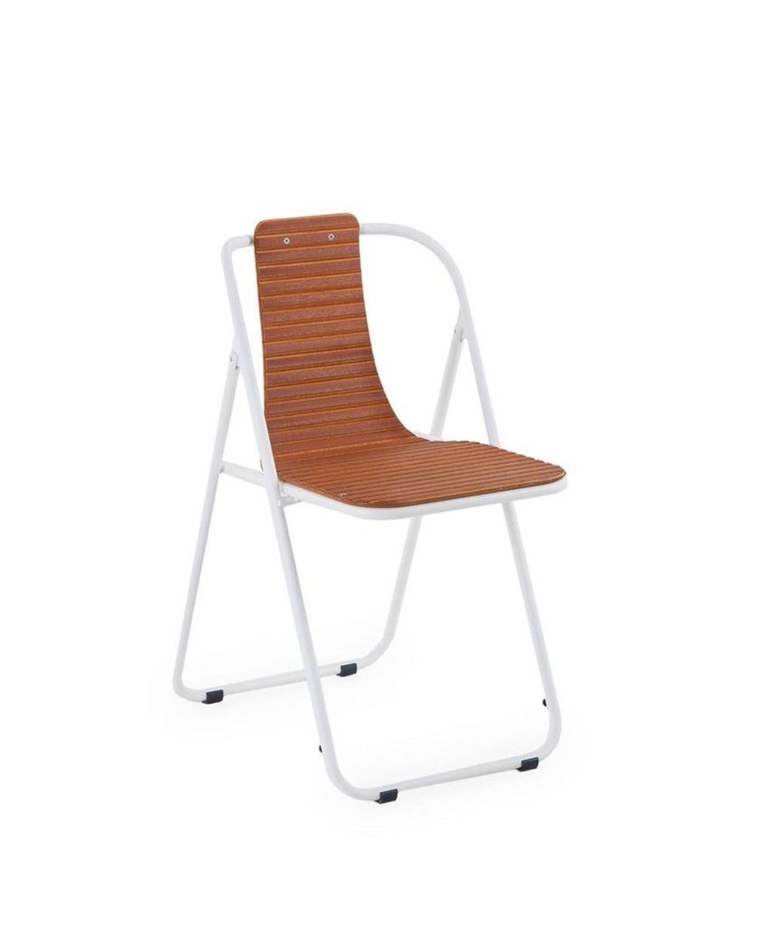 Urbn Balcony Small Folding Armchair In White Steel And Wood-Skin