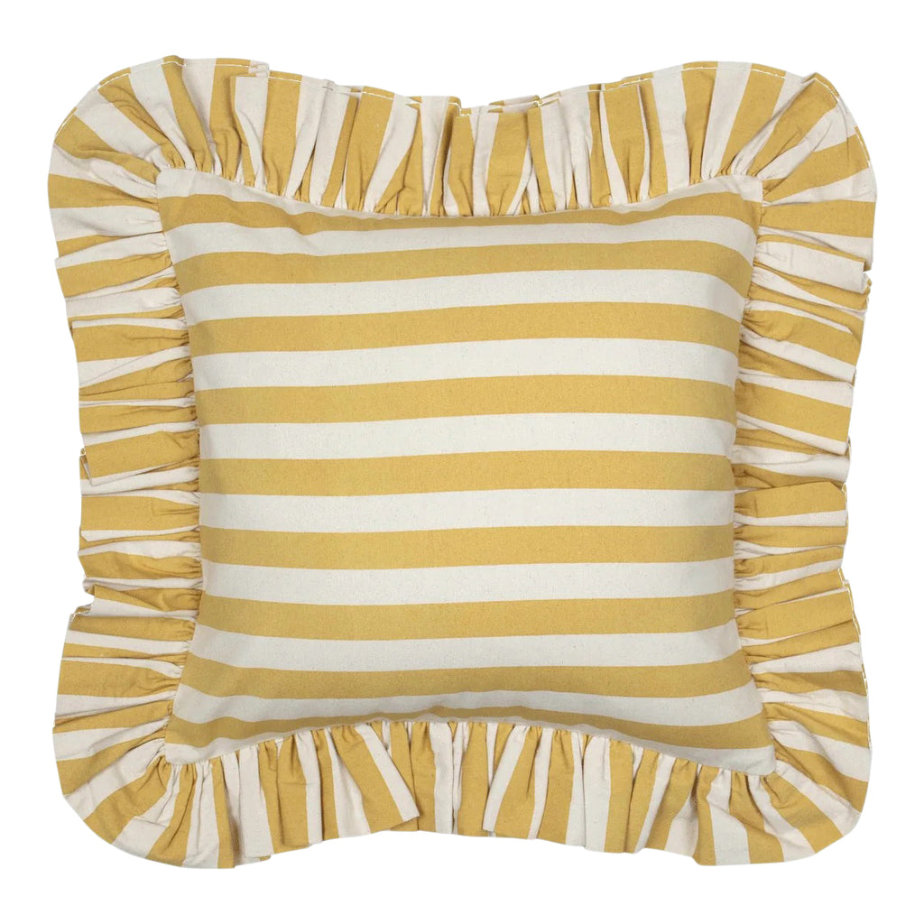 Tangier Stripes Frilly Cushion, Mustard