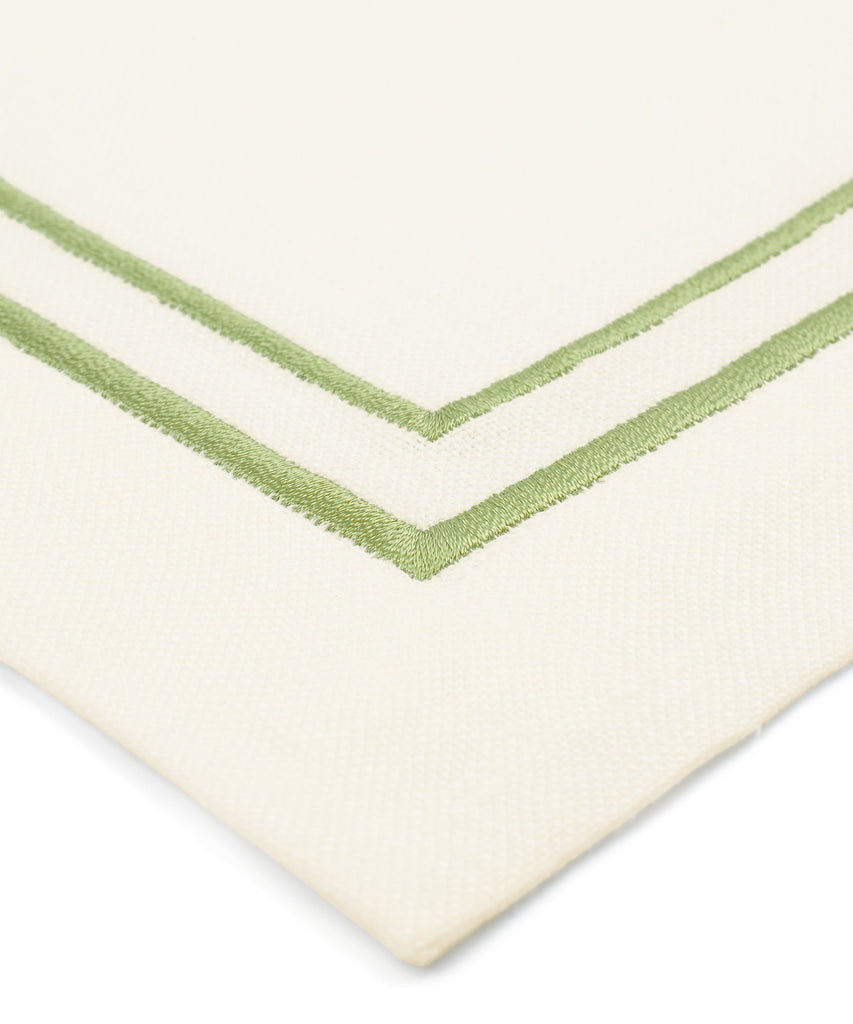 Rebecca Udall Luxury Metallic two cord embroidery linen Dinner Napkin, White Sage green